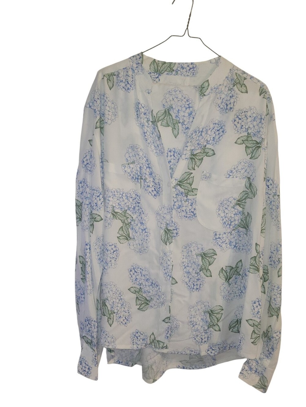 Piyama Maggie Women's Floral Button-down Light Blue Hydrangea Print Pajamas XXL